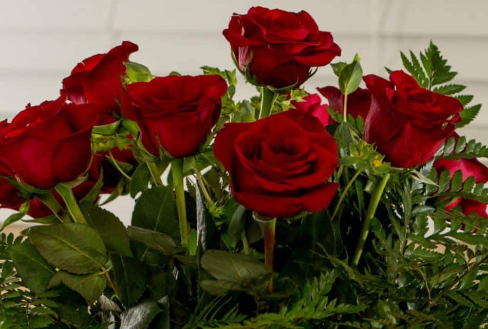 Bouquet of red roses and greens