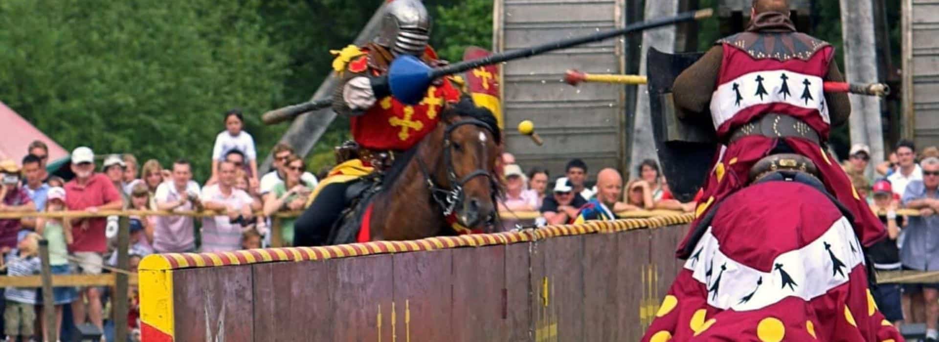 Two knights jousting at a medieval faire